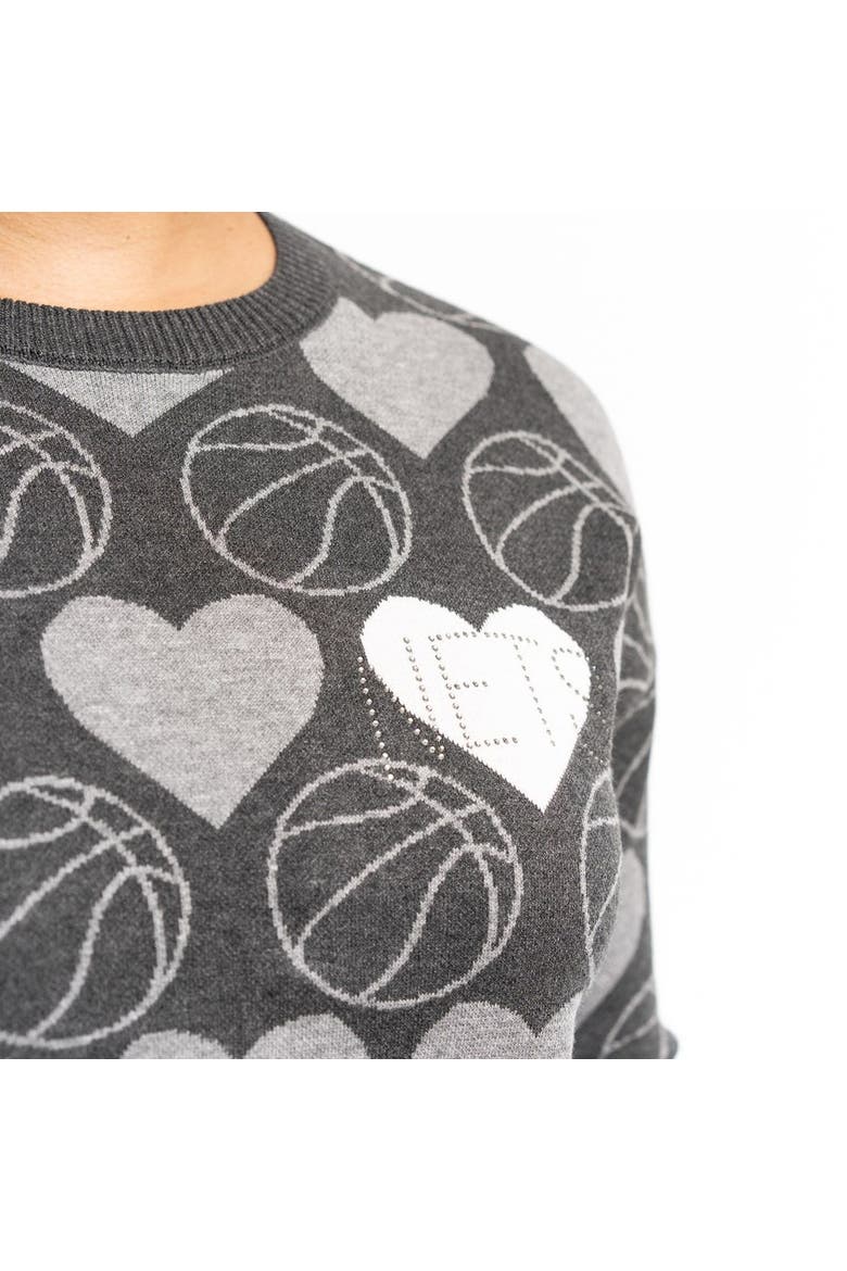 Women's Lusso Charcoal Brooklyn Nets Basketball Love Swarovski Crystal Intarsia Pullover Sweater, Alternate, color, Charcoal