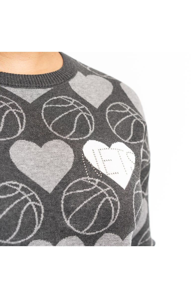 LUSSO Women's Lusso Charcoal Brooklyn Nets Basketball Love Swarovski Crystal Intarsia Pullover Sweater, Alternate, color, Charcoal