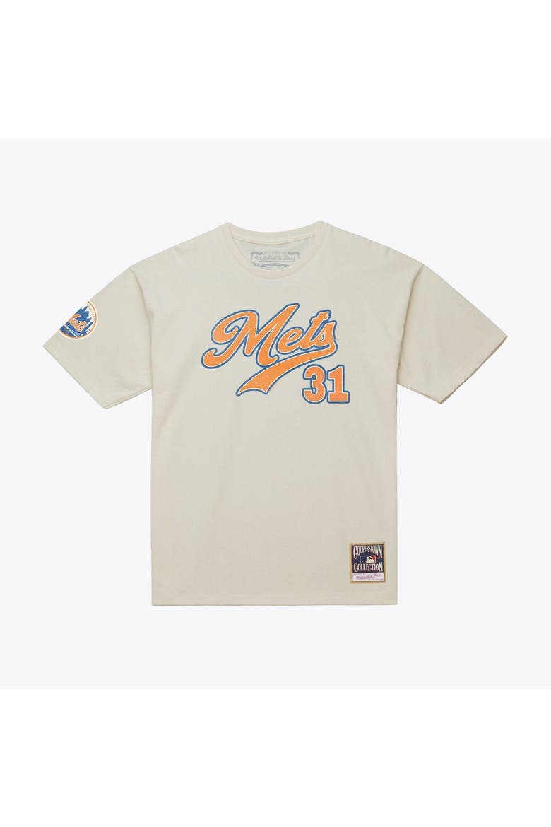 Men's Mitchell & Ness Mike Piazza Cream New York Mets Cooperstown Collection Throwback Name & Number T-Shirt, Main, color, Cream