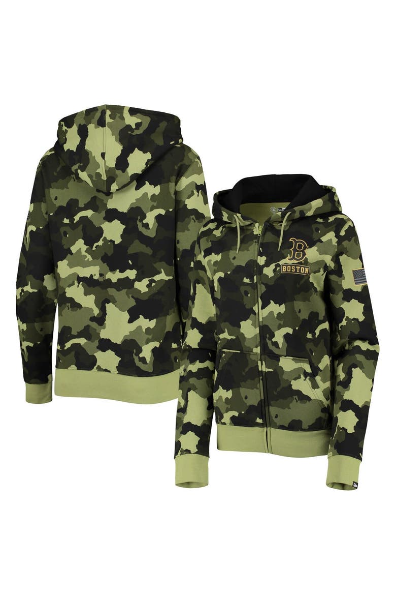Women's New Era Green Boston Red Sox 2022 MLB Armed Forces Day Camo Full-Zip Hoodie, Main, color, Green
