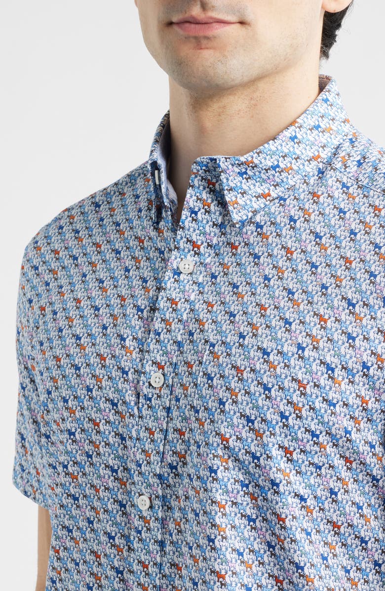 Johnston & Murphy Logan Print Short Sleeve Button-Up Shirt, Alternate, color, White Multi Mini Lab