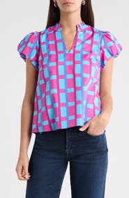 SUGARLIPS Marvy Checker Kenie Puff Sleeve Top