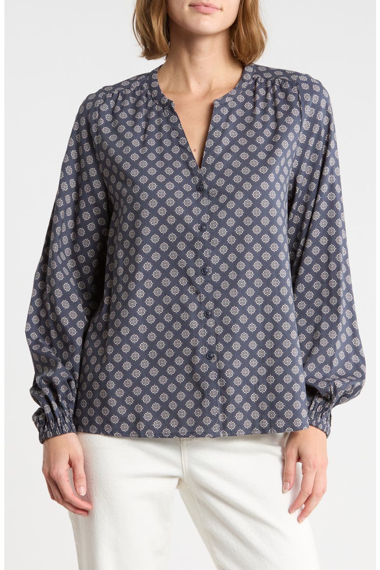 Long Sleeve Vera Blouse, Main, color, ICE NAVY BLUE/ WHITE