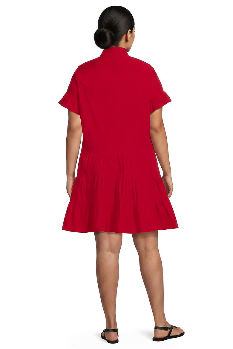 Plus Size Poplin Flutter Sleeve Knee Length Popover Dress, Alternate, color, Compass Red