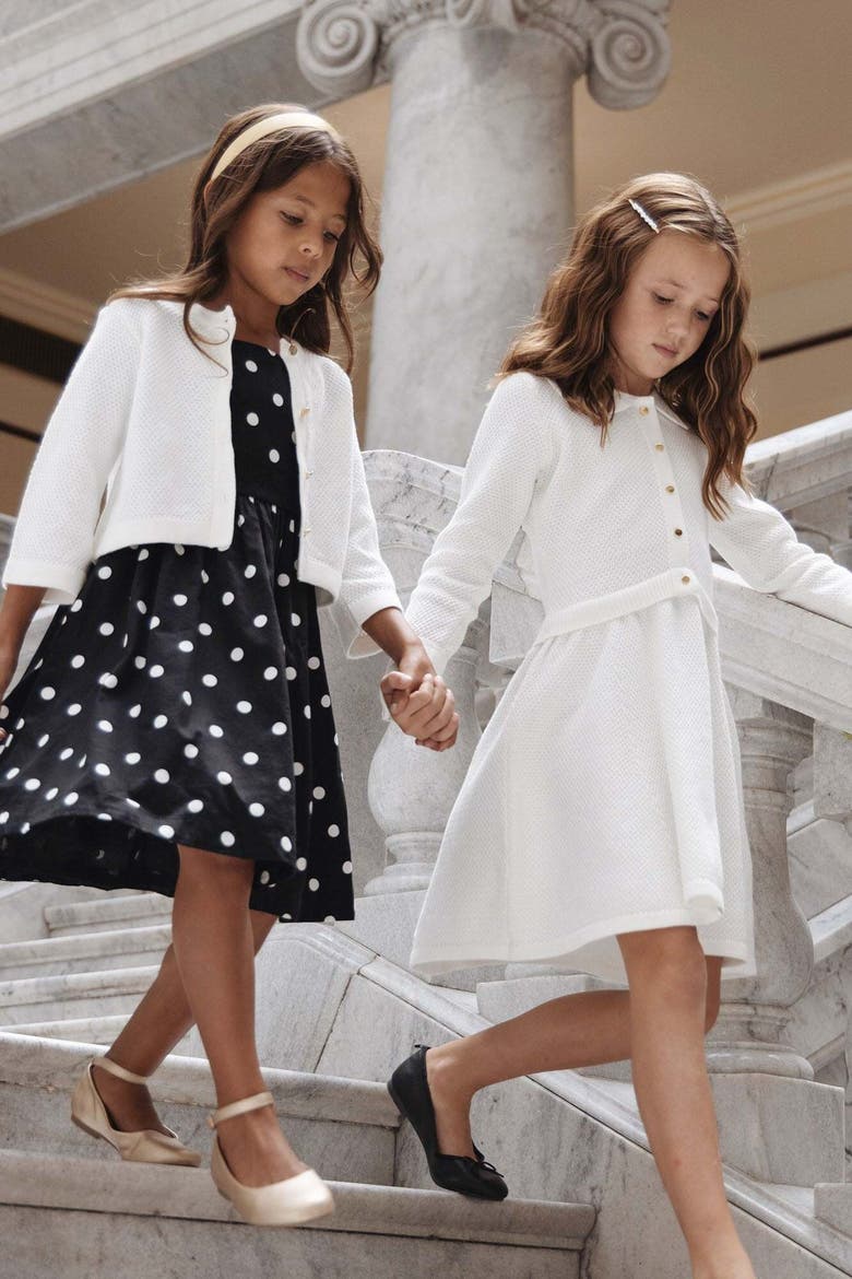 Kids' Organic Cropped Scallop Cardigan, Alternate, color, Soft White Tweed