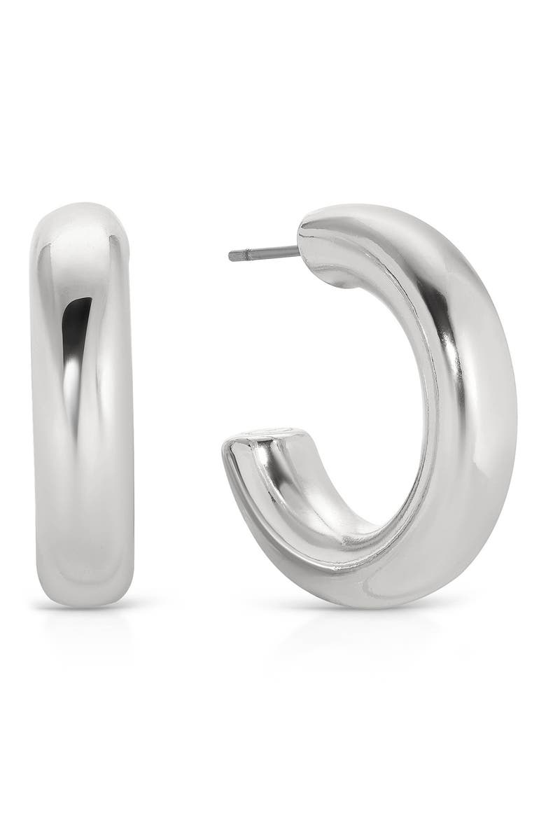 Small Thick Classic Hoop Earrings, Main, color, RHODIUM