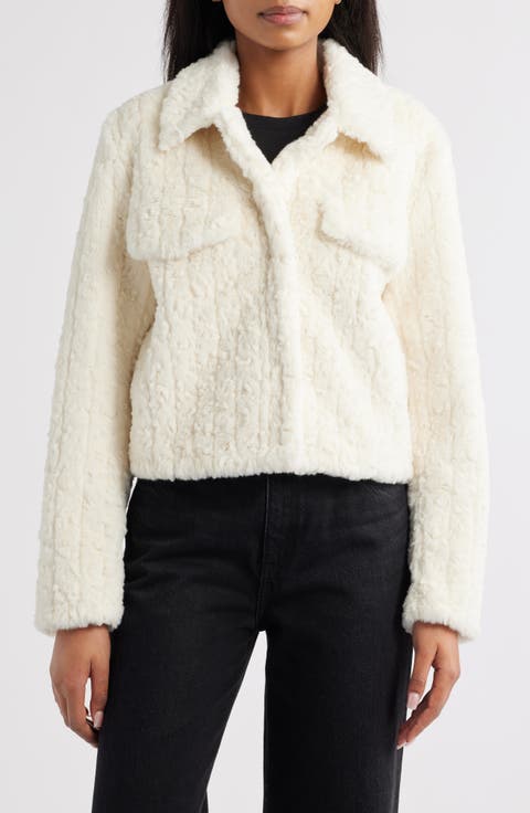 ムートン・ファーコート Left Real Fleece Sharing Jacket Ivory Cream Jacket - High Collar Sherpa Jacket - Cream Sherpa Jacket