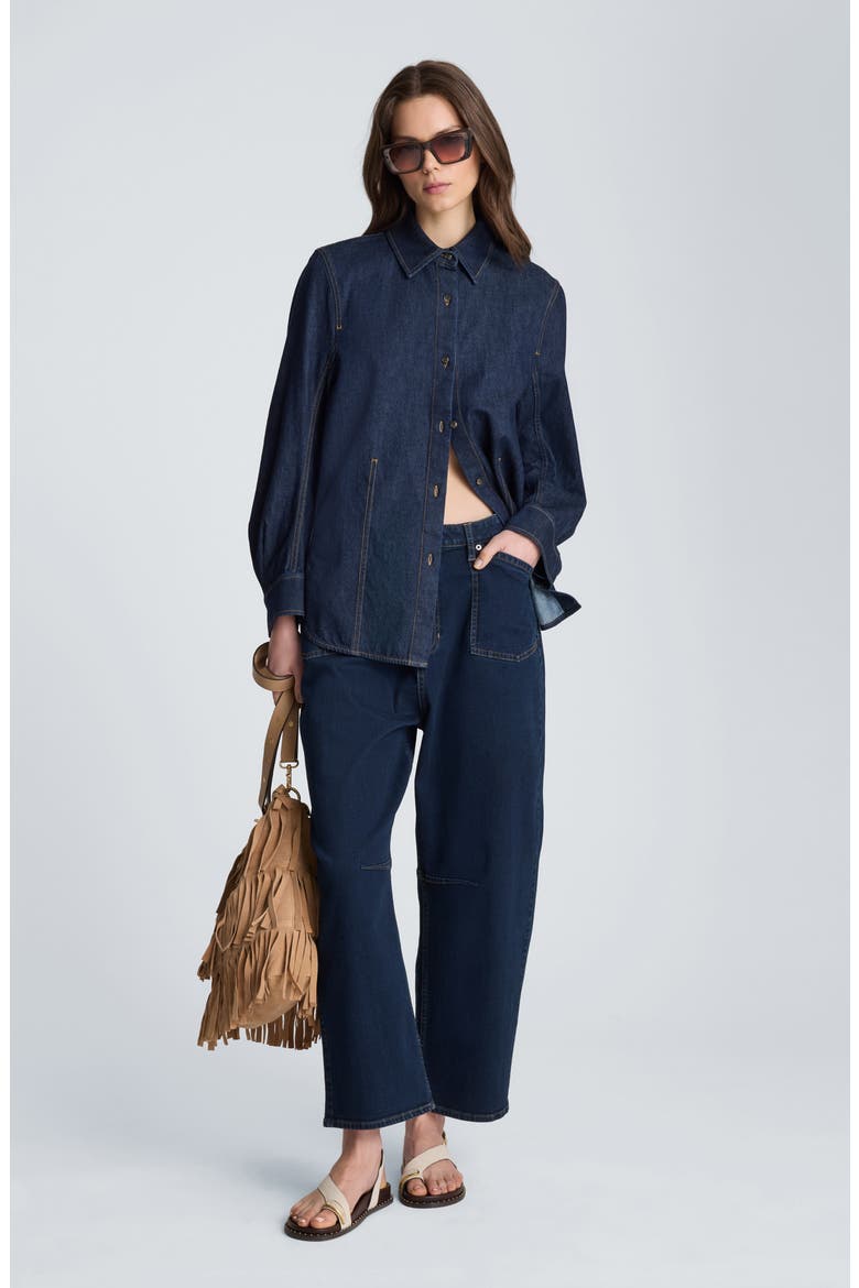 High Waist Front Pocket Crop Barrel Jeans, Alternate, color, DARK INDIGO RINSE WASH