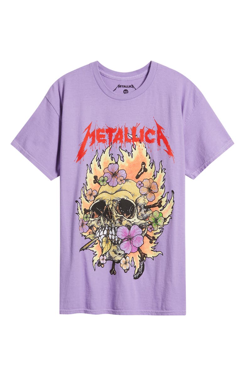 Merch Traffic Metallica Fire Scull Cotton Graphic T-Shirt, Alternate, color, Lavender
