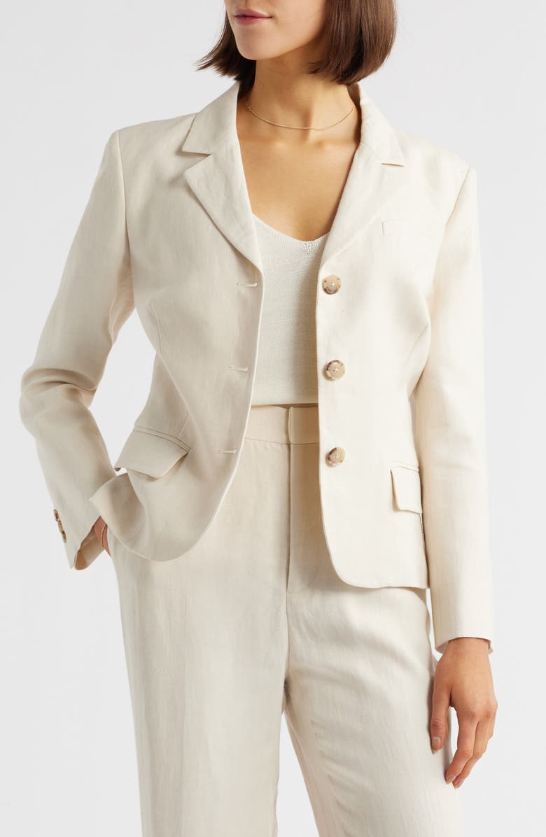 FRAME The Smart Linen Blend Blazer, Alternate, color, White