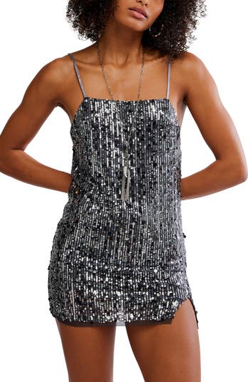 Free People Women's Midnight Kiss Mini Slip Dress - Charcoal Combo - Size L Free People Women's Midnight Kiss Mini Slip Dress - Charcoal Combo - Size L