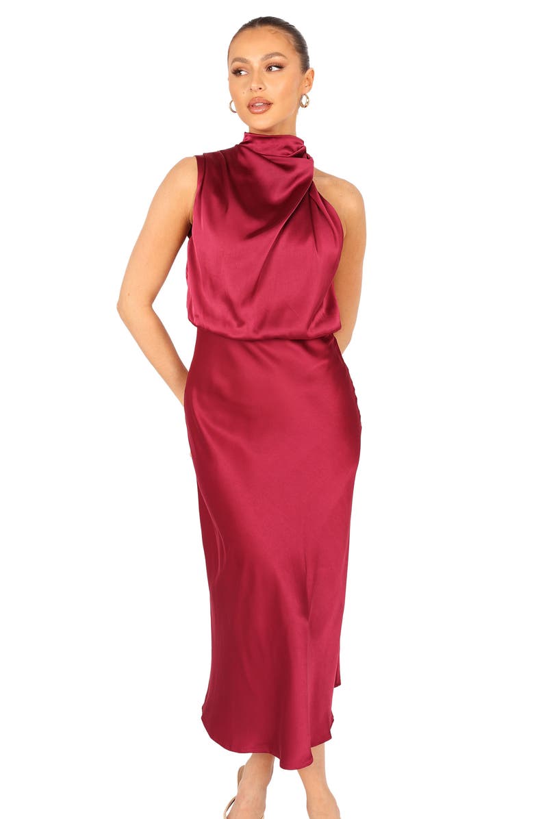 Petal & Pup Anabelle Halter Neck Satin Midi Dress, Alternate, color, 