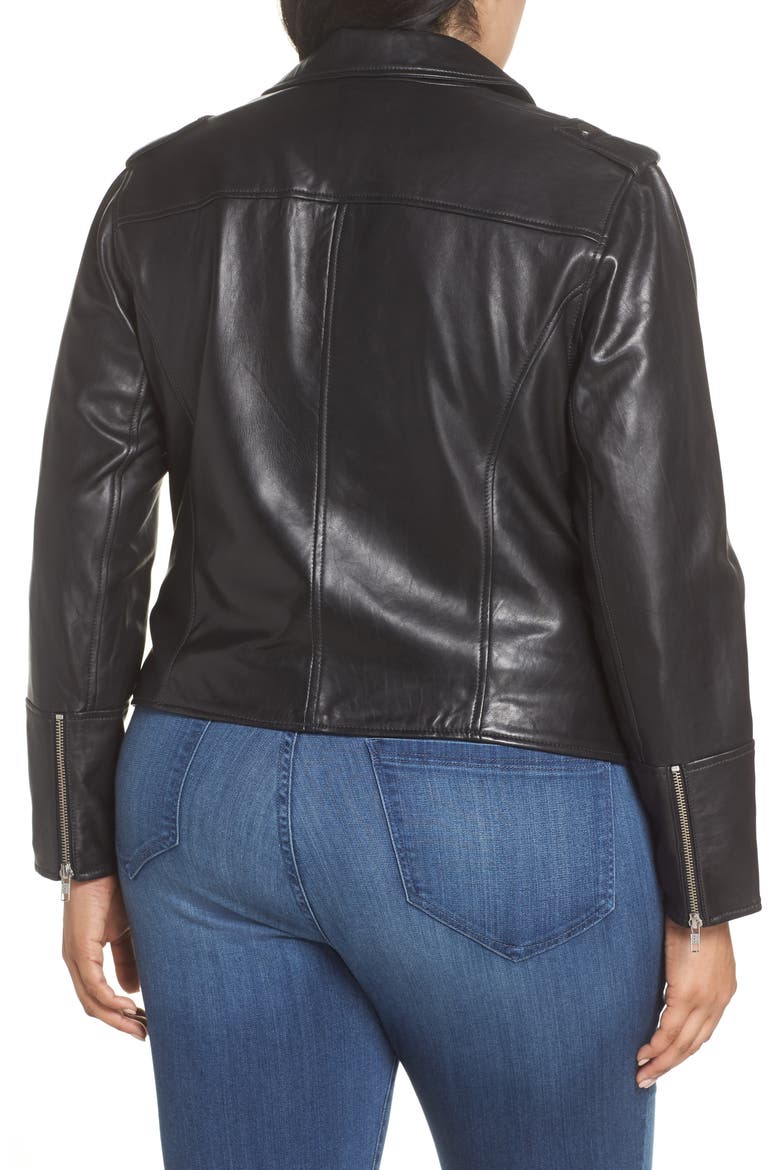 Leather Moto Jacket, Alternate, color, BLACK