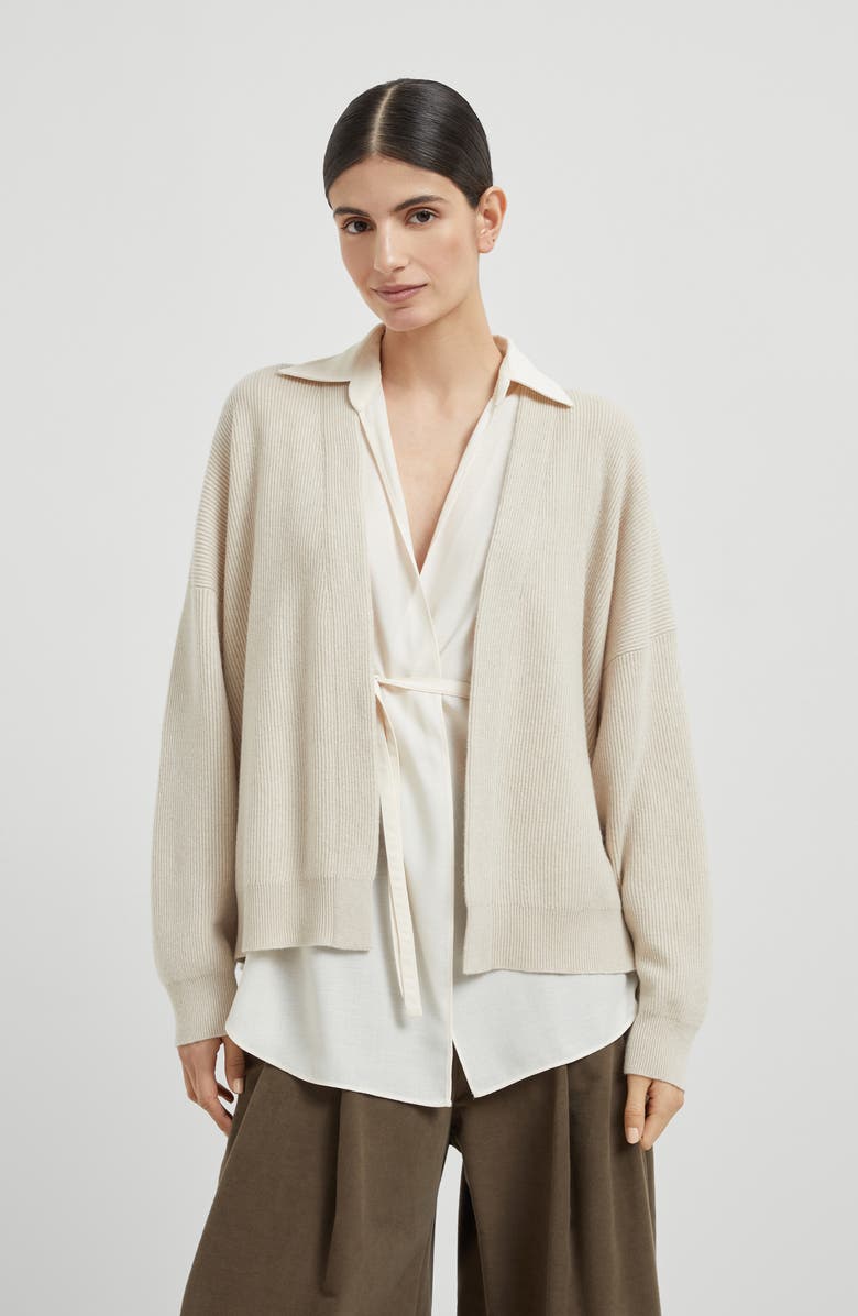 Brunello Cucinelli Cashmere cardigan with blouse, Alternate, color, Beige