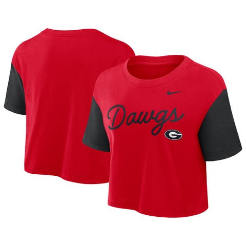 Women's Nike Red/Black Georgia Bulldogs Color-Block Script Performance Cropped T-Shirt