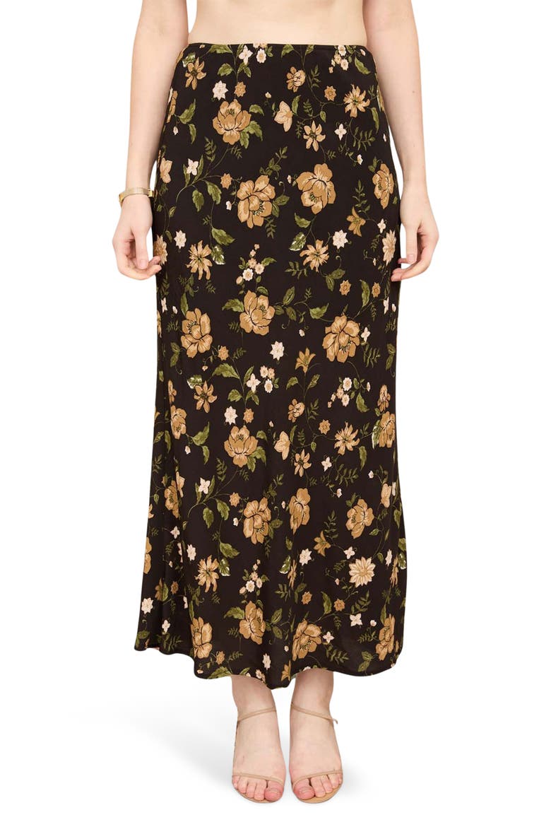Floral Midi Skirt, Main, color, BLACK MULTI