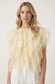 Modenaire Sheer Ruffled Tulle Blouse