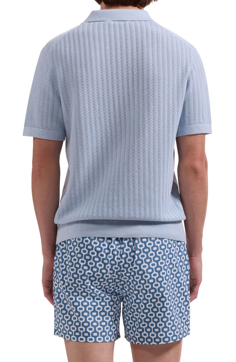 Bugatchi Cruz Print Swim Trunks, Alternate, color, Peacock