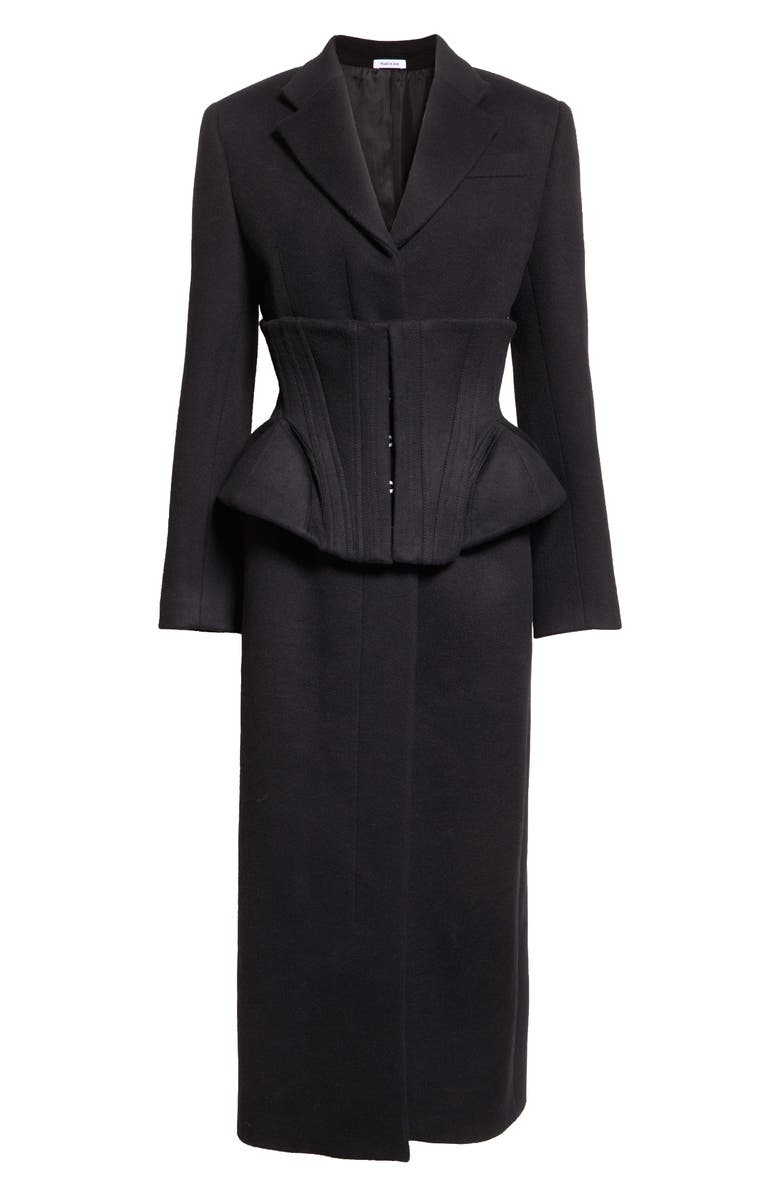 McQueen Long Cashmere & Wool Corset Coat, Alternate, color, Black