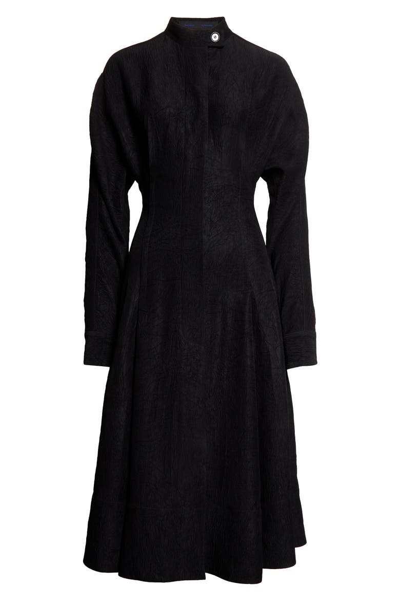 Long Sleeve Crushed Matte Satin Shirtdress, Alternate, color, BLACK