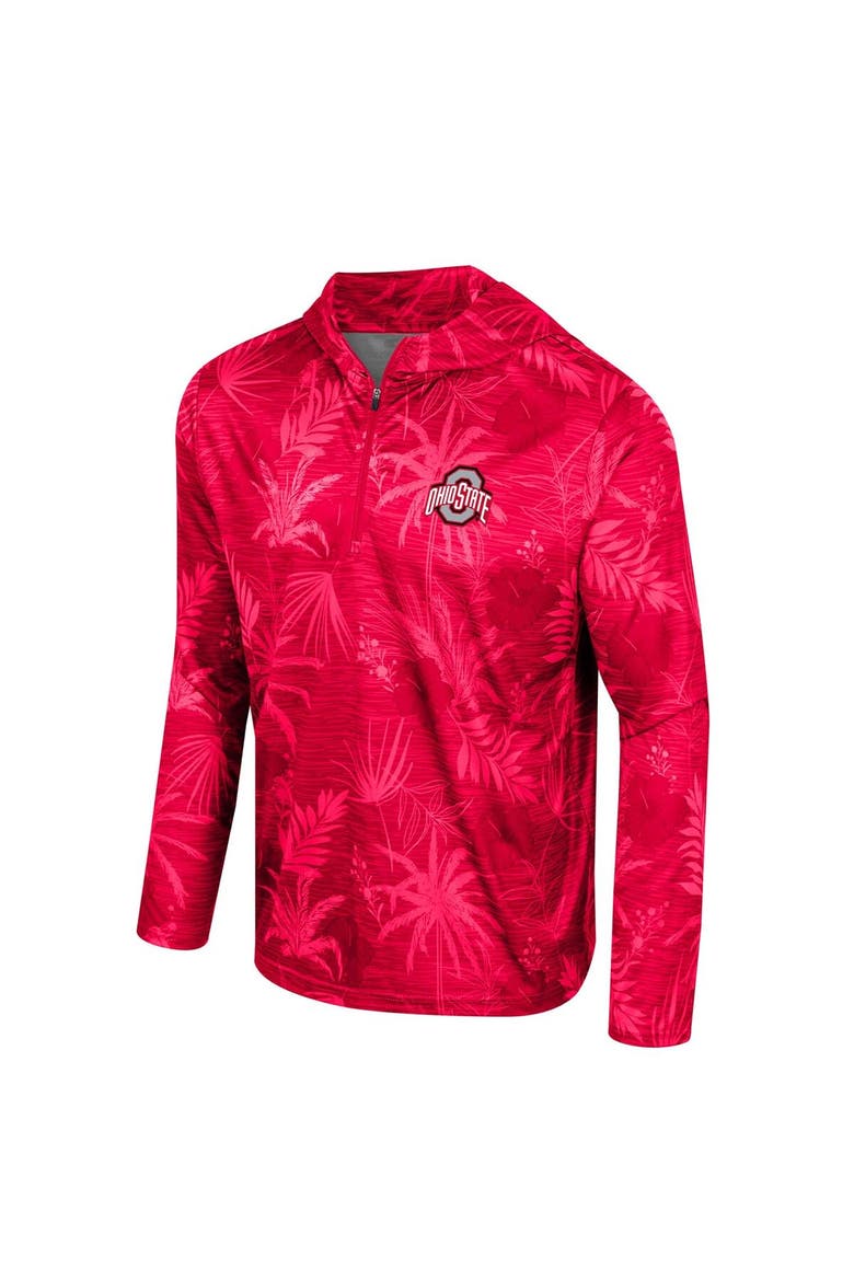 Men's Colosseum Scarlet Ohio State Buckeyes Palms Printed Lightweight Quarter-Zip Hooded Top, Alternate, color, Scarlet