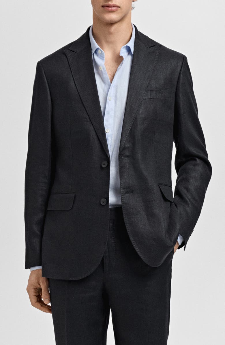 MANGO Slim Fit Linen Sport Coat, Main, color, Black