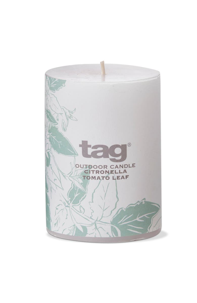 tag Citro White Pillar Candle with Tom Leaf Design 14oz, Main, color, White