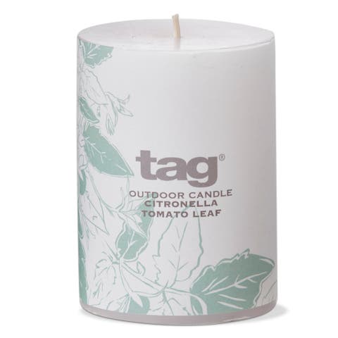 Citro White Pillar Candle with Tom Leaf Design 14oz