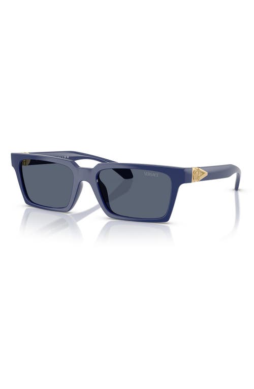 Versace 55mm Rectangular Sunglasses In Solid Blue