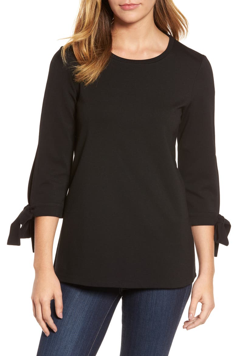 Ponte Tie Sleeve Tunic, Main, color, BLACK