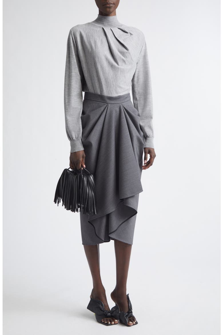 Draped Merino Wool Blend Mock Neck Sweater, Alternate, color, LIGHT GREY