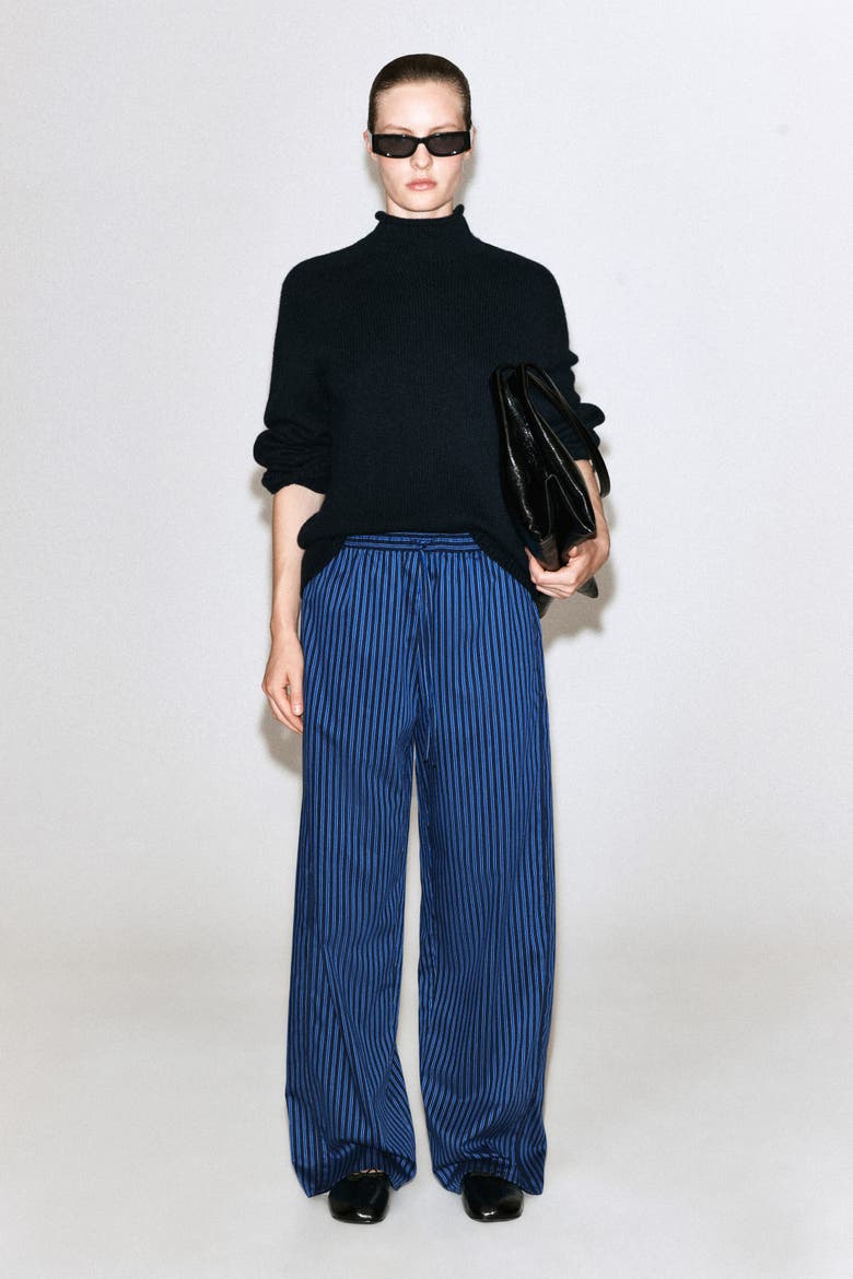 Piped Striped Drawstring Pants, Alternate, color, BLUE / STRIPED
