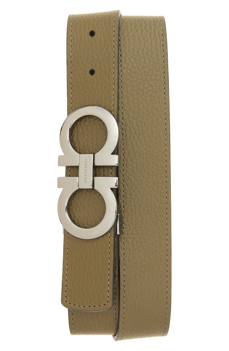 FERRAGAMO Double Gancio Belt, Main, color, New Olive Nero