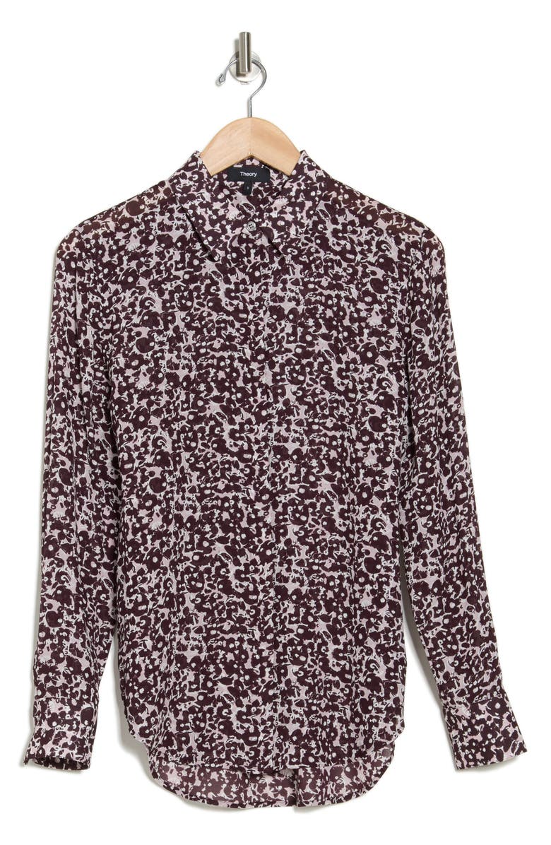 Theory Sunaya Floral Silk Button-Up Shirt, Alternate, color, Darkest Red Mulberry