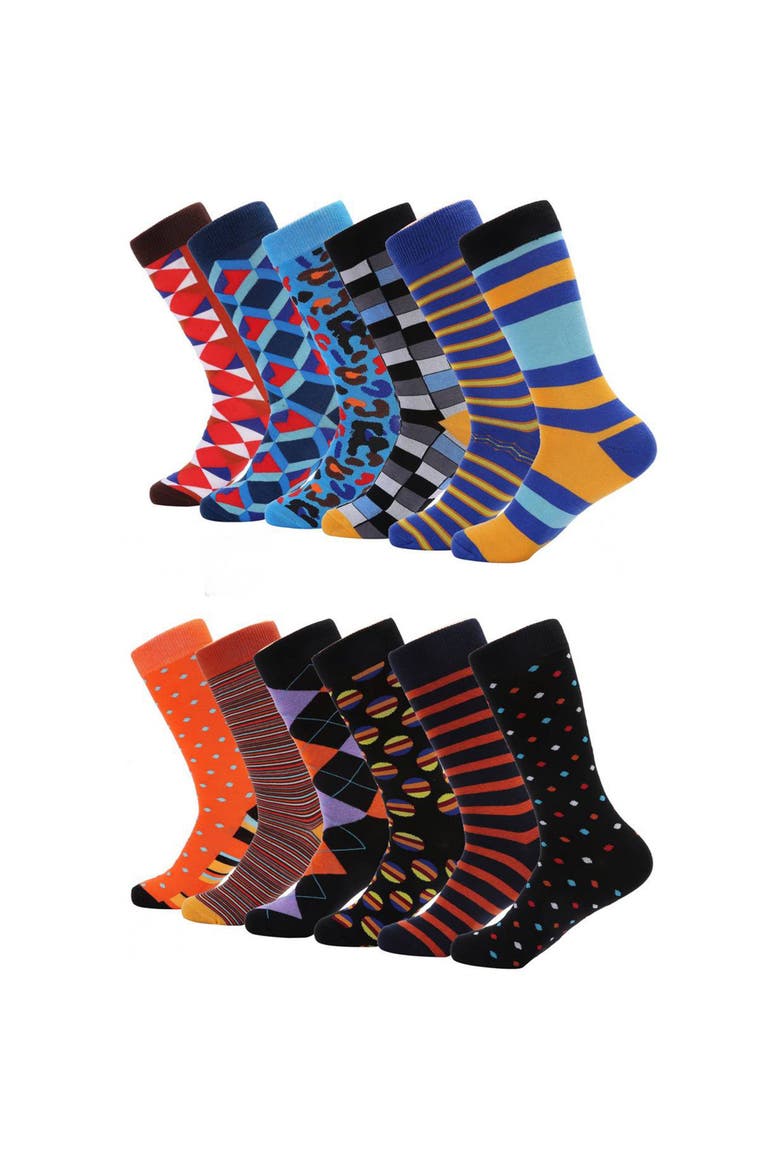 Fashion Patterned Cotton Blend Dress Socks 12-Pack Gift Set, Main, color, Modern Ensemble