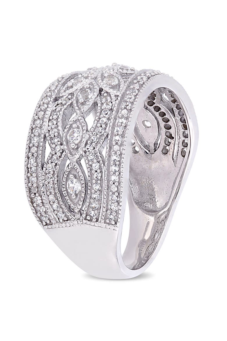 Created White Sapphire Filigree Ring, Alternate, color, 10k White Gold