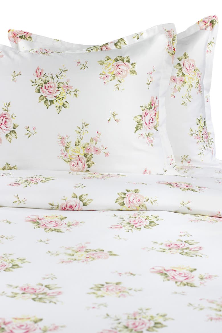 Rose Bouquet 400 Thread Count Cotton Duvet Set, Alternate, color, WHITE/ PINK