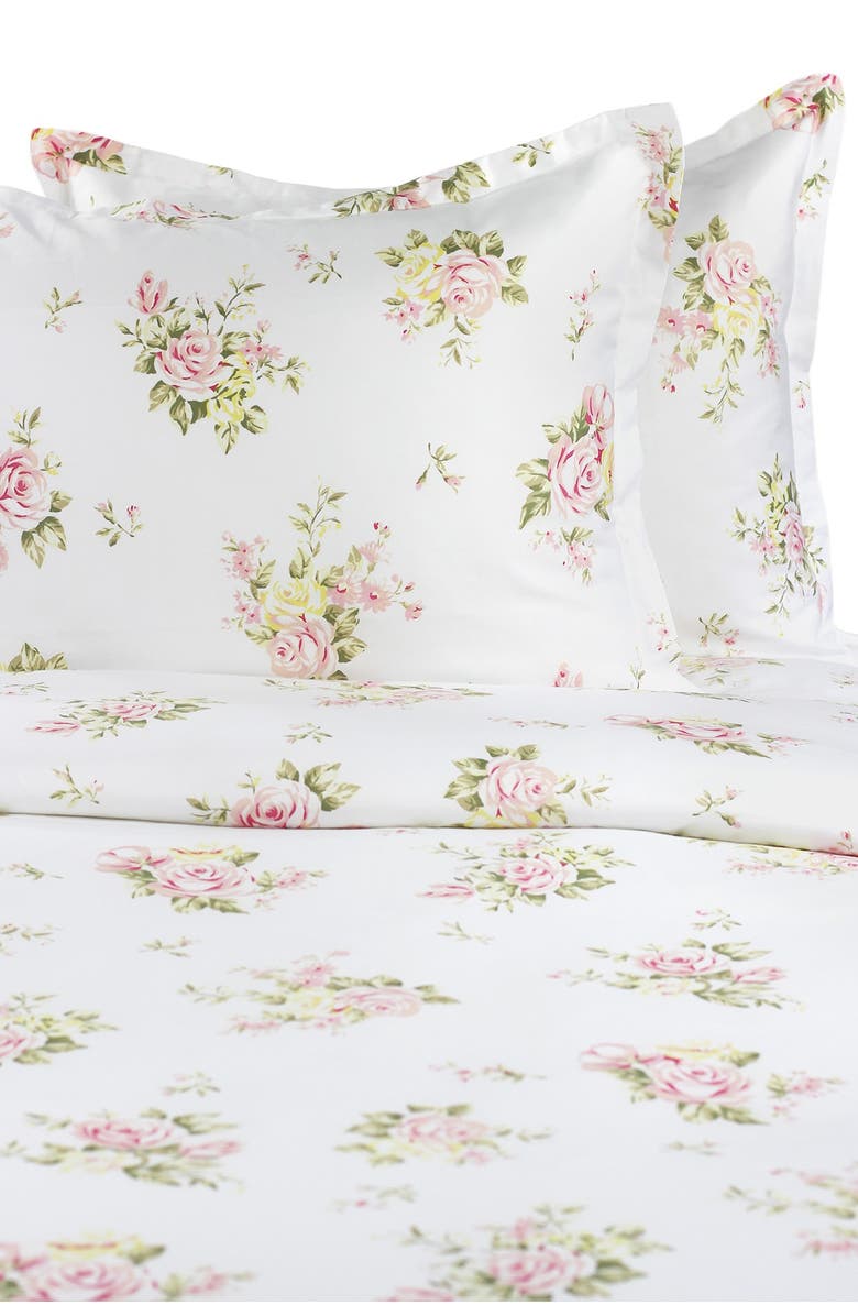 MELANGE HOME Rose Bouquet 400 Thread Count Cotton Duvet Set, Alternate, color, White/ Pink