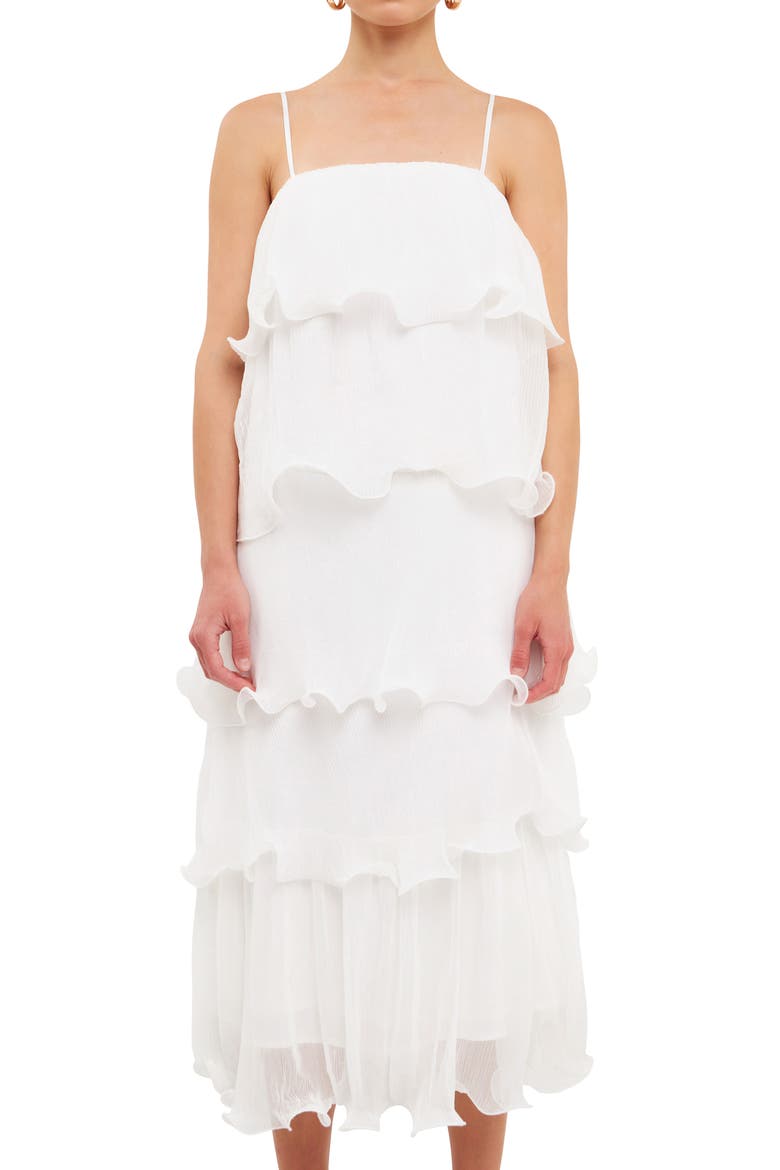 Ruffle Tiered Midi Dress, Alternate, color, WHITE