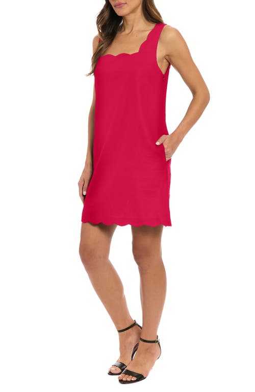 London Times Scalloped Sleeveless Linen Blend Shift Dress
