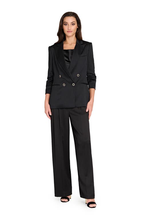 Tahari Asl Crinkle Wide Leg Satin Pants In Black