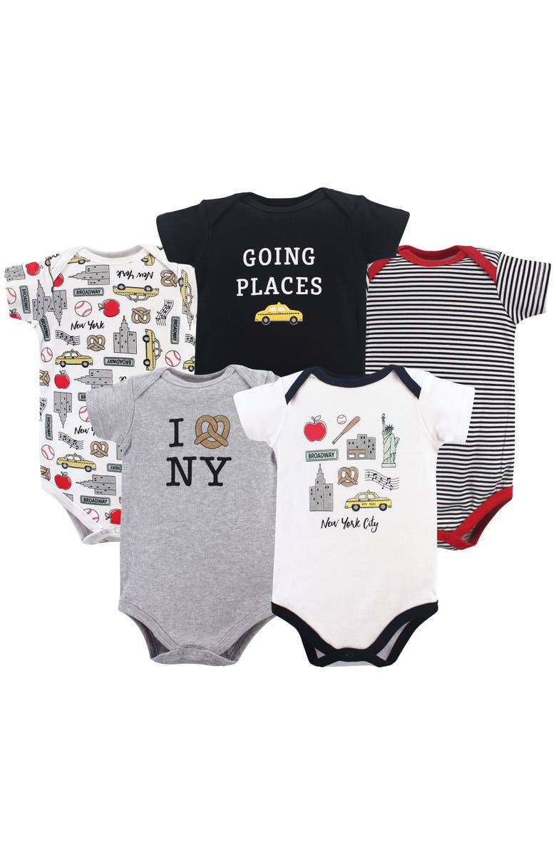 Hudson Baby Multipack of 5 Comfortable Cotton Bodysuits, Main, color, New York