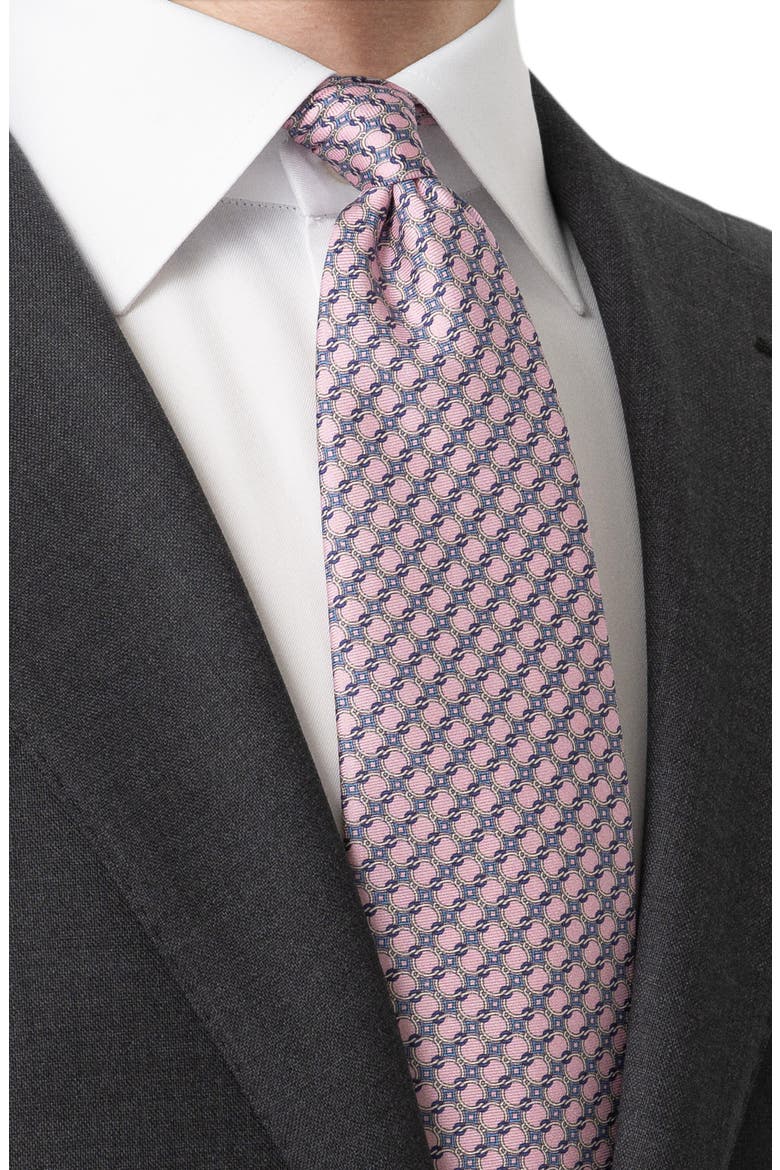 Interlock Print Silk Tie, Alternate, color, MEDIUM PINK