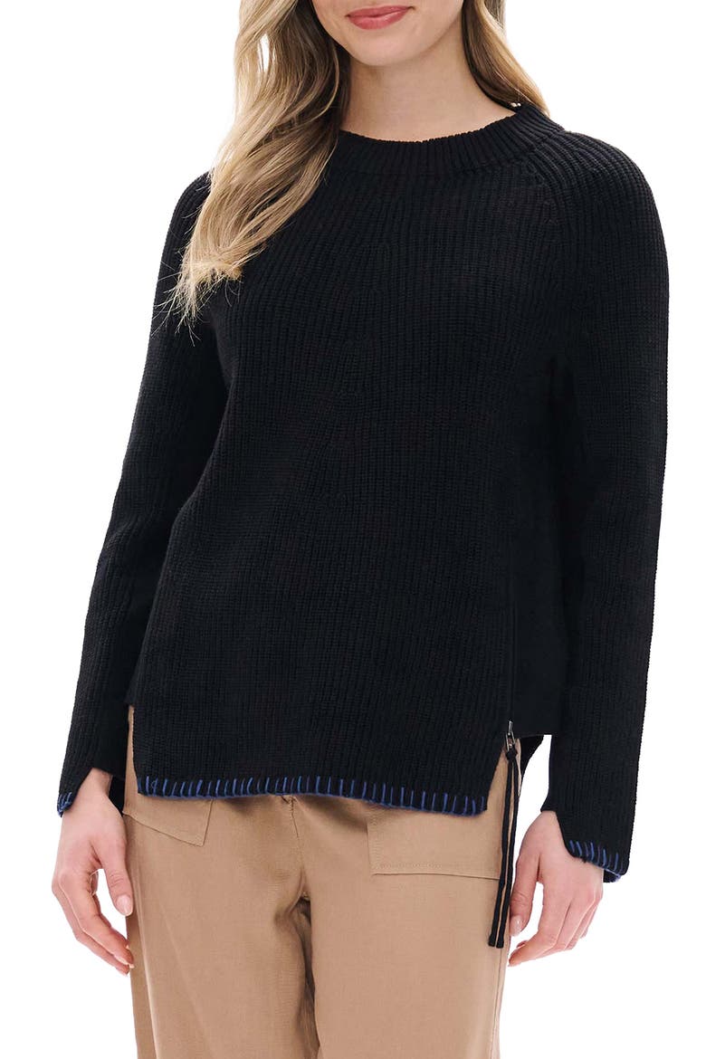 Side Zip Raglan Sweater, Main, color, BLACK