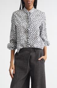 R13 Polka Dot Ruffle Trim Button-Up Shirt