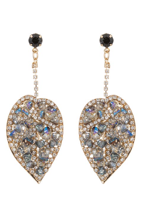 Spring Leaf Crystal Drop Earrings