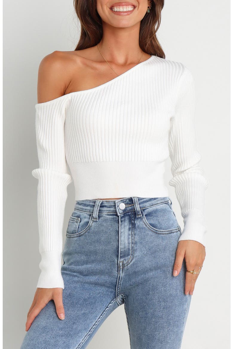 Tina One-Shoulder Rib Crop Sweater, Main, color, WHITE
