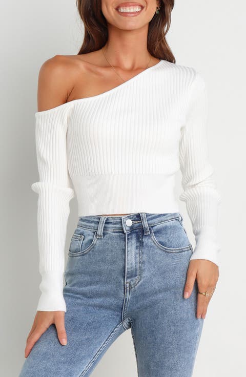 Tina One-Shoulder Rib Crop Sweater