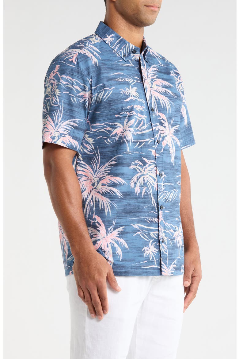 He'e Nalu Print Short Sleeve Cotton Button-Down Shirt, Alternate, color, DENIM BLUE