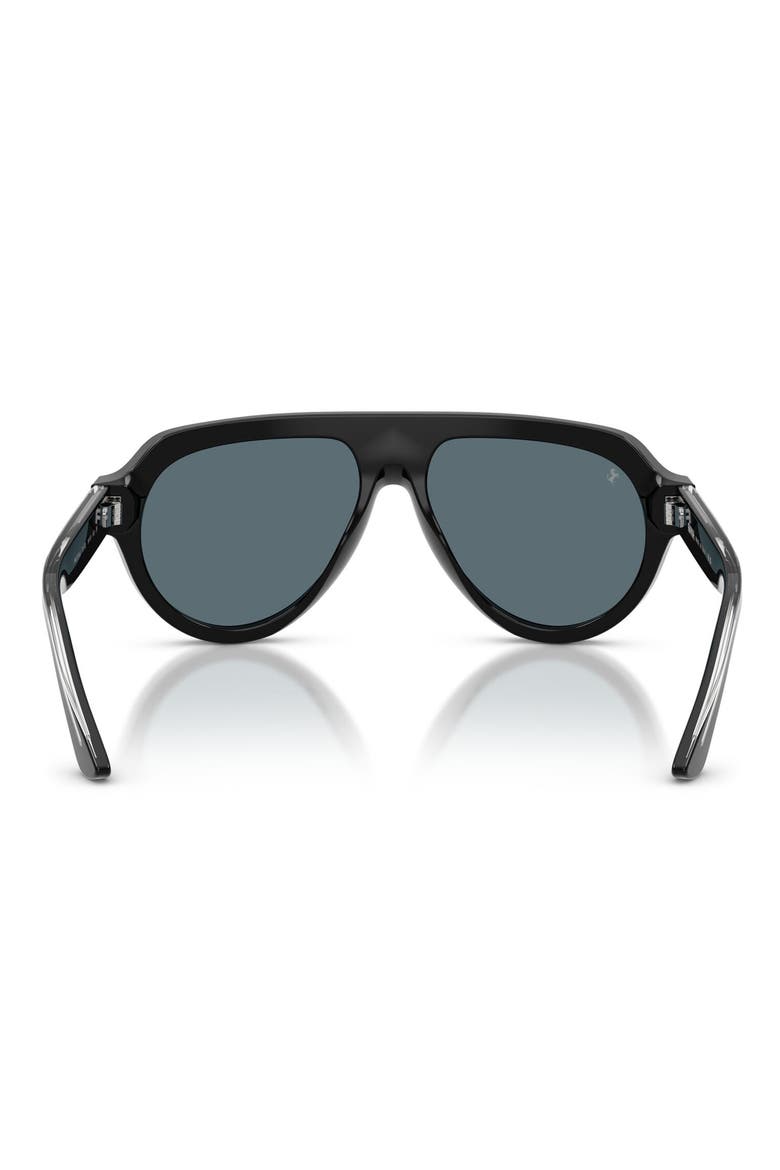 56mm Pilot Sunglasses, Alternate, color, SHINY BLACK / BLUE